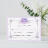 Zilver en Licht Paarse Rozen Elegant RSVP Kaartje (Staand voorkant)