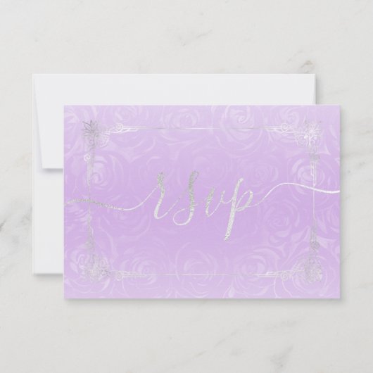 Zilver en Licht Paarse Rozen Elegant RSVP Kaartje (Achterkant)