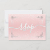 Zilver en Lichtroze Rozen Elegant RSVP Kaartje (Achterkant)