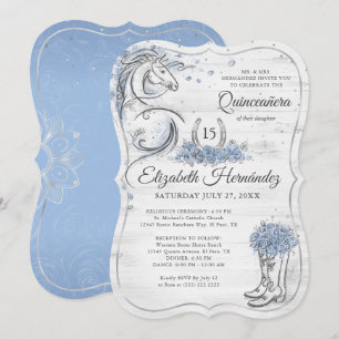 Zilver en Light Blue Quince Rustic Horse Birthday Kaart