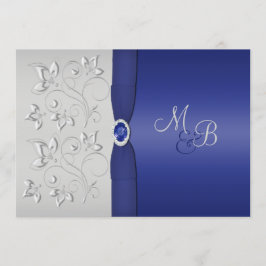 Zilver en Marine Monogrammed Uitnodiging