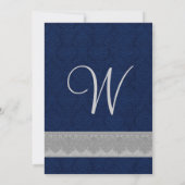 Zilver en marineslakkerij Damask Ribbon Monogram W Kaart (Achterkant)