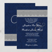 Zilver en marineslakkerij Damask Ribbon Monogram W Kaart (Voorkant / Achterkant)