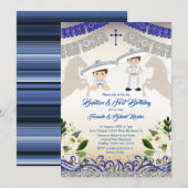 Zilver- en Navy Blue Boy Baptism en Birthday Kaart (Voorkant / Achterkant)