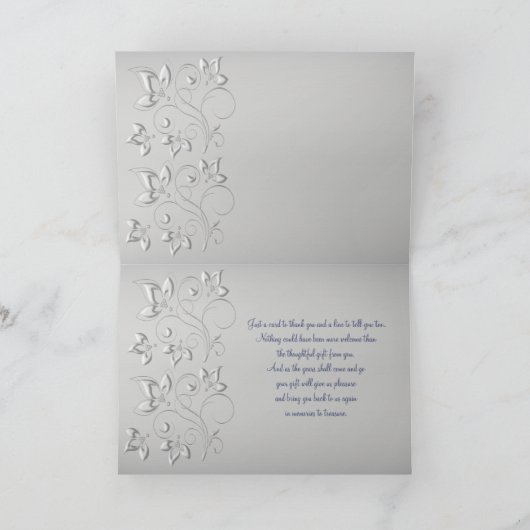 Zilver en Navy Dankkaart Bedankkaart (Binnen)