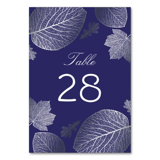 Zilver en Navy Fall Leaves Wedding Kaart (Achterkant)