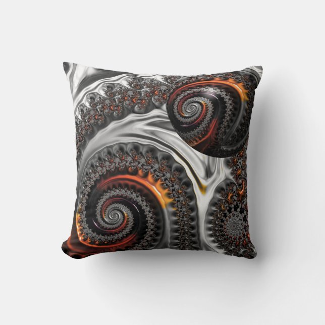 Zilver en Oranje Mandelbrot met bol Kussen (Voorkant)