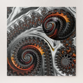 Zilver en Oranje Mandelbrot met bol Legpuzzel