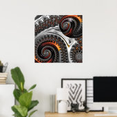 Zilver en Oranje Mandelbrot met bol Poster (Thuiskantoor)