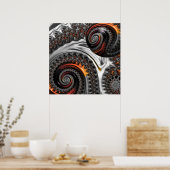 Zilver en Oranje Mandelbrot met bol Poster (Keuken)