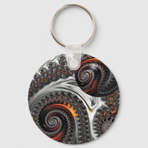 Zilver en Oranje Mandelbrot met bol Sleutelhanger