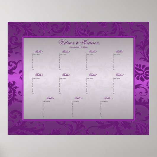 Zilver en Paars Damask II-Poster Poster (Voorkant)