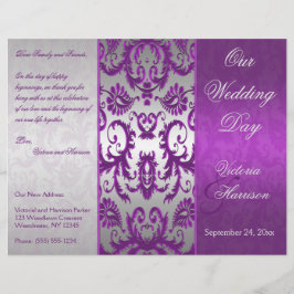 Zilver- en Paars Damask II Wedding Programme