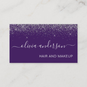 Zilver en Paars Glitter Hair Makeup Salon Visitekaartje