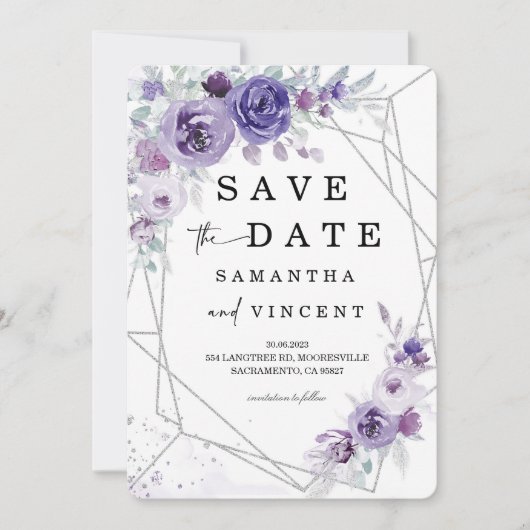 Zilver en Paars Sla de datumkaart op Kaart (Voorkant)