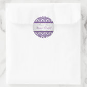 Zilver en Paarse Damask 1.5"Dank u Sticker (Tas)