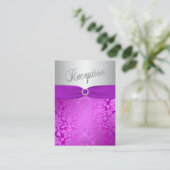 Zilver en Paarse Damask Bat Mitzva Enclosure Kaart (Staand voorkant)
