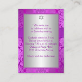 Zilver en Paarse Damask Bat Mitzva Enclosure Kaart (Achterkant)