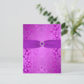 Zilver en Paarse Damask Bat Mitzvah Reply Card RSVP Kaartje (Staand voorkant)