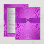 Zilver en Paarse Damask Bat Mitzvah Reply Card RSVP Kaartje (Voorkant / Achterkant)