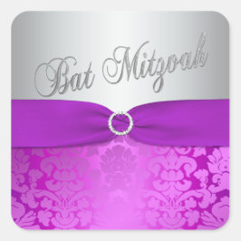 Zilver en Paarse Damask Bat Mitzvah Sticker