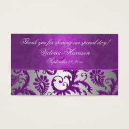 Zilver en Paarse Damask II bruiloft gunst Label Visitekaartje