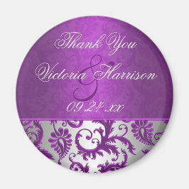 Zilver en Paarse Damask II Wedding Favor Magnet