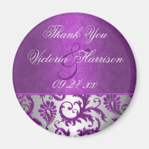 Zilver en Paarse Damask II Wedding Favor Magnet
