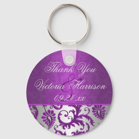 Zilver en Paarse Damask II Wedding Favor Sleutelha Sleutelhanger (Voorkant)
