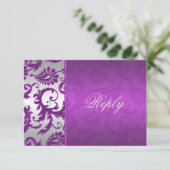 Zilver en Paarse Damast II Reageer Kaart (Staand voorkant)