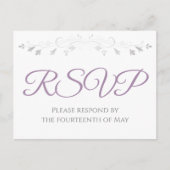 Zilver en Paarse Eenvoudige Elegantie Bruiloft RSV Briefkaart (Voorkant)