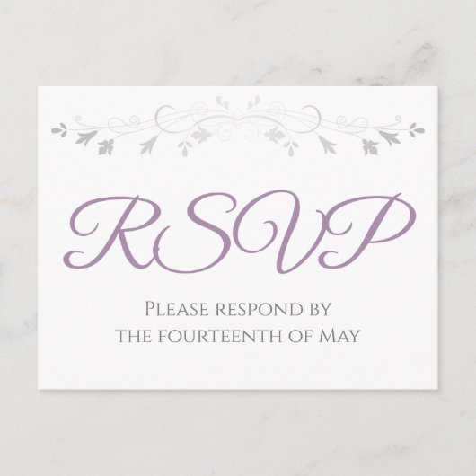 Zilver en Paarse Eenvoudige Elegantie Bruiloft RSV Briefkaart (Voorkant)