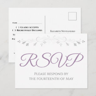 Zilver en Paarse Eenvoudige Elegantie Trouw RSVP Briefkaart