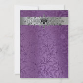 Zilver en Paarse Floral Metallic Wedding Invitatio Kaart (Achterkant)