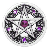 Zilver en Paarse Pentagram keramische knop (Voorkant)