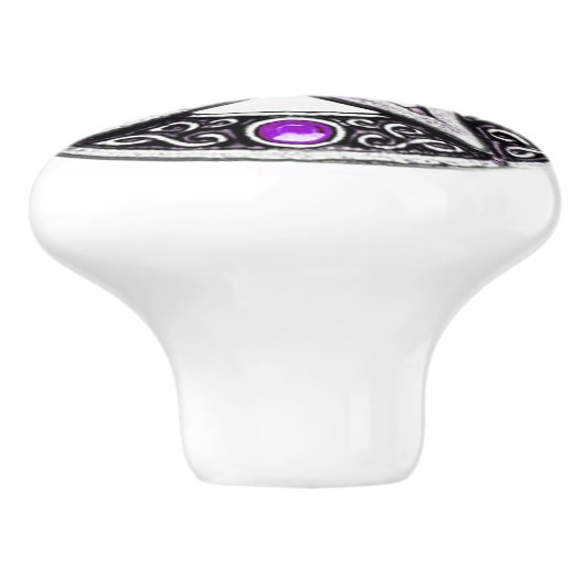 Zilver en Paarse Pentagram keramische knop (Zijkant)