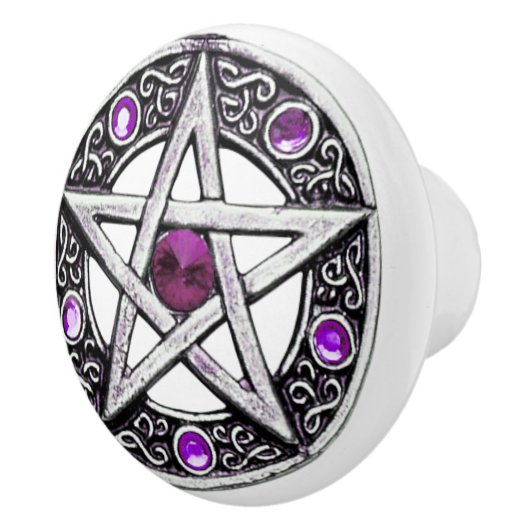 Zilver en Paarse Pentagram keramische knop (Rechts)