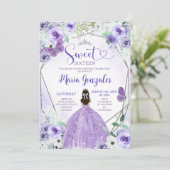 Zilver en Paarse Sweet Zestien Verjaardagsfeest Kaart (Staand voorkant)