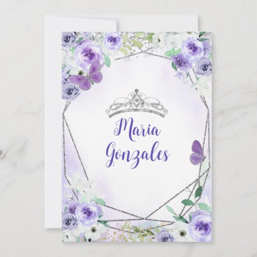 Zilver en Paarse Sweet Zestien Verjaardagsfeest Kaart (Achterkant)