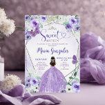 Zilver en Paarse Sweet Zestien Verjaardagsfeest Kaart<br><div class="desc">Zilver en Paarse Sweet Zestien Verjaardagsfeest</div>