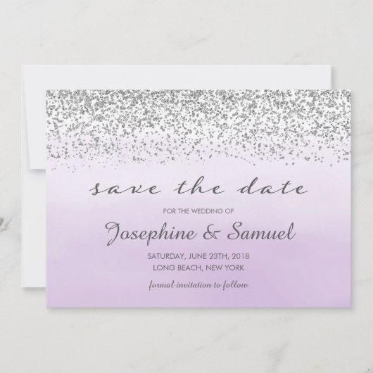 Zilver en Paarse Waterverf sparen de Datum Kaart (Voorkant)