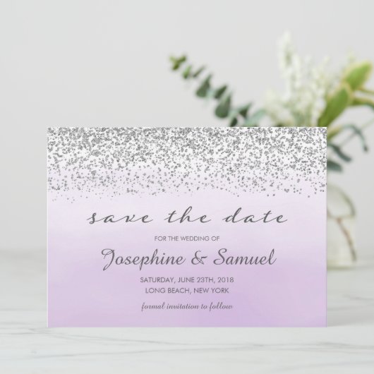 Zilver en Paarse Waterverf sparen de Datum Kaart (Staand voorkant)