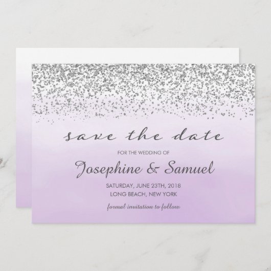 Zilver en Paarse Waterverf sparen de Datum Kaart (Voorkant / Achterkant)