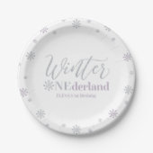 Zilver en Paarse Winter Onederland Birthday Party Papieren Bordje (Voorkant)
