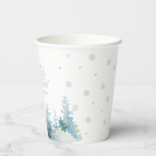 Zilver en Paarse Winterdag Kind Wonderland Papieren Bekers (Achterkant)