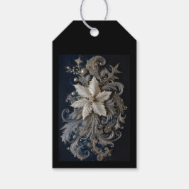 Zilver en Pearl Poinsettia borduurwerk Cadeaulabel