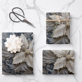 Zilver en Pearl Poinsettia borduurwerk Inpakpapier Vel