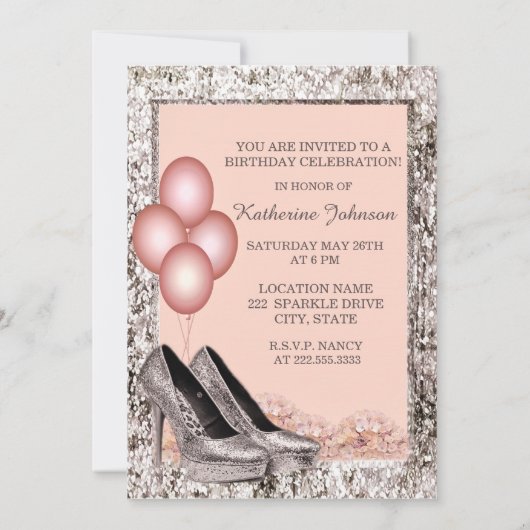 Zilver en Perzik Uitnodiging 50th Birthday (Achterkant)