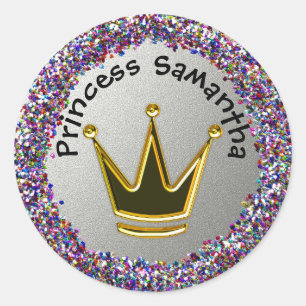 Zilver en regenboog Glitter Golden Crown Ronde Sticker