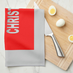 Zilver en rode kerst theedoek